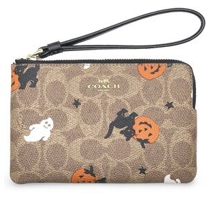 Coach Halloween Corner Zip Wristlet Ghost Pumpkin Cat CW466